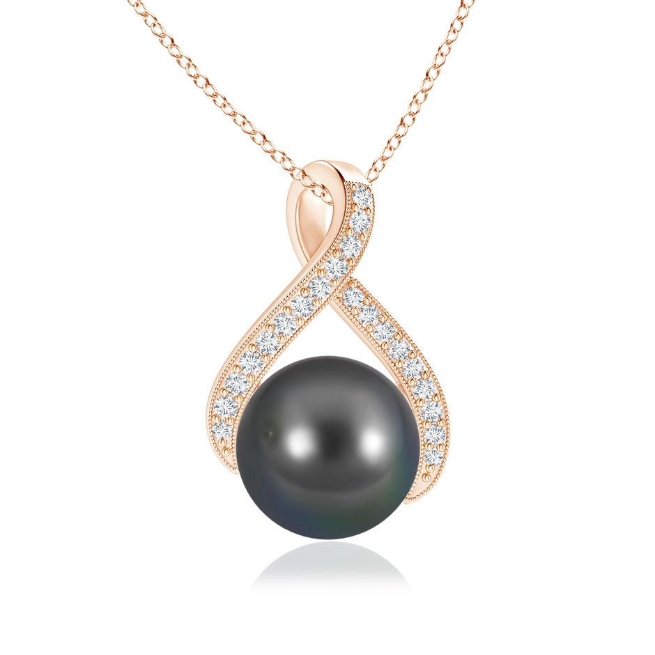 9mm AA Tahitian Pearl Swirl Ribbon Pendant with Diamonds in Rose Gold 
