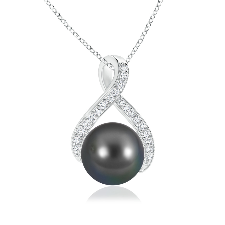 9mm AA Tahitian Pearl Swirl Ribbon Pendant with Diamonds in White Gold 