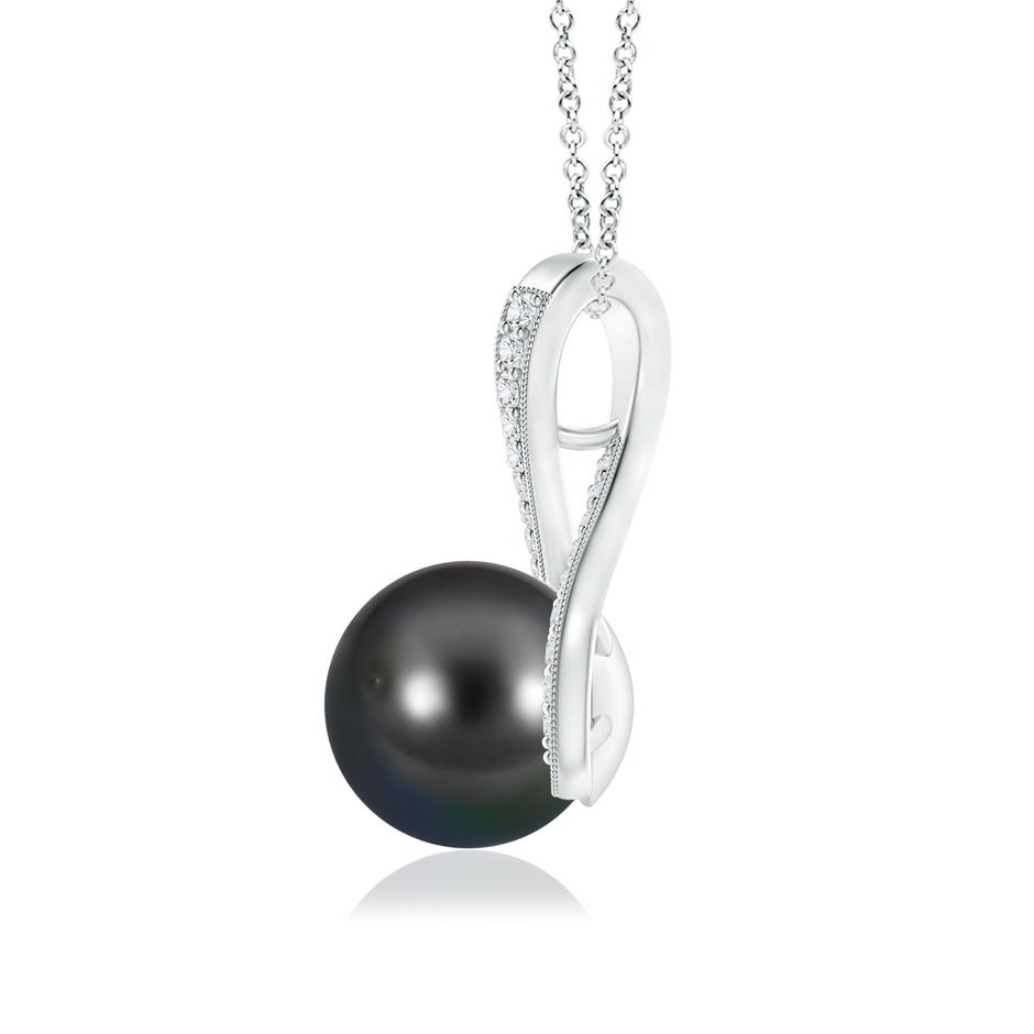 9mm AA Tahitian Pearl Swirl Ribbon Pendant with Diamonds in White Gold product image
