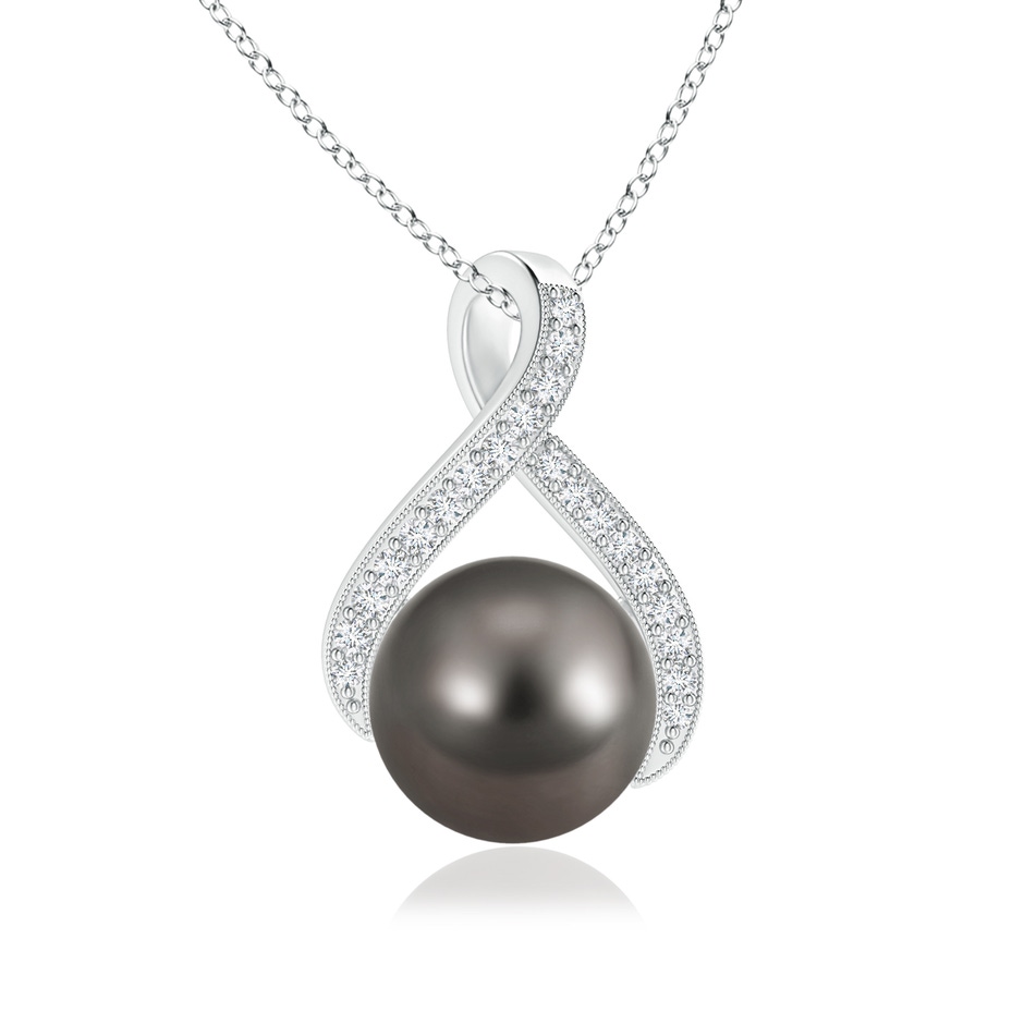 9mm AAA Tahitian Pearl Swirl Ribbon Pendant with Diamonds in S999 Silver 