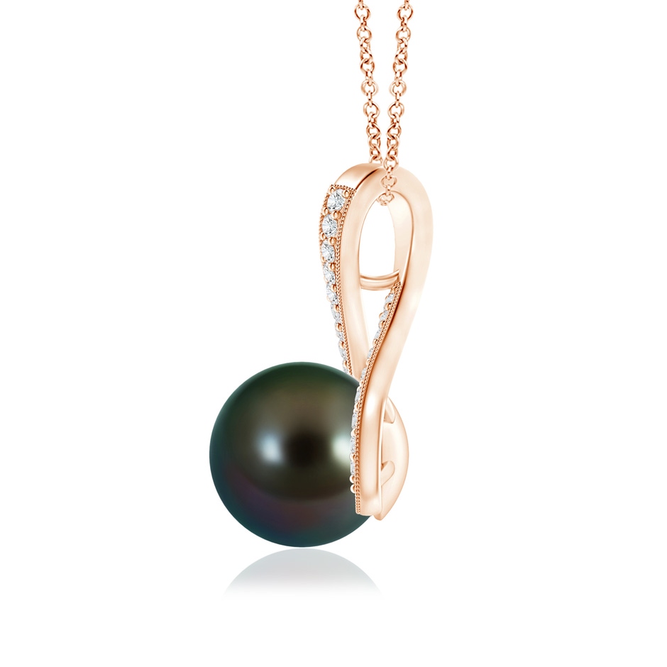9mm AAAA Tahitian Pearl Swirl Ribbon Pendant with Diamonds in Rose Gold product image