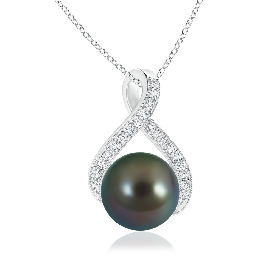 9mm AAAA Tahitian Pearl Swirl Ribbon Pendant with Diamonds in White Gold 