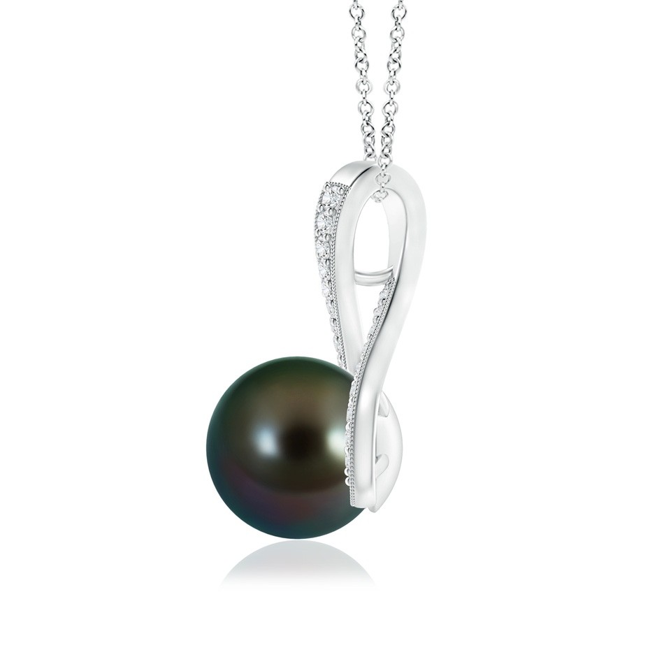 9mm AAAA Tahitian Pearl Swirl Ribbon Pendant with Diamonds in White Gold product image