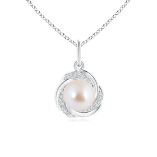 8mm AAA Akoya Cultured Pearl Overlapping Halo Pendant in White Gold
