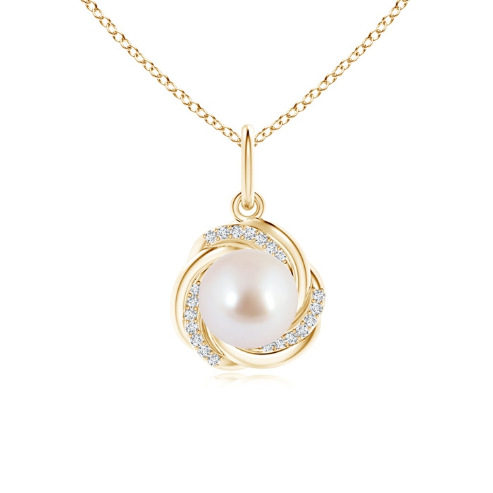 8mm AAA Akoya Cultured Pearl Overlapping Halo Pendant in Yellow Gold