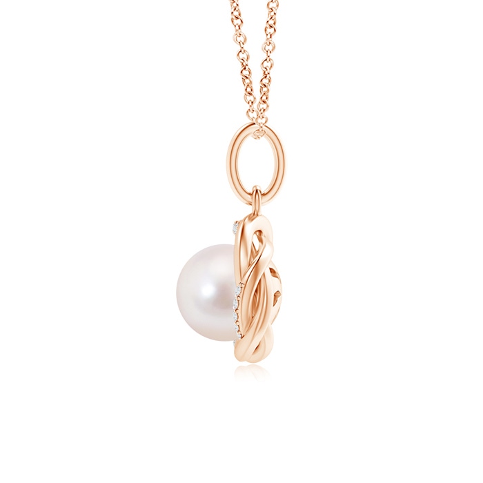 8mm AAAA Akoya Cultured Pearl Overlapping Halo Pendant in Rose Gold Product Image