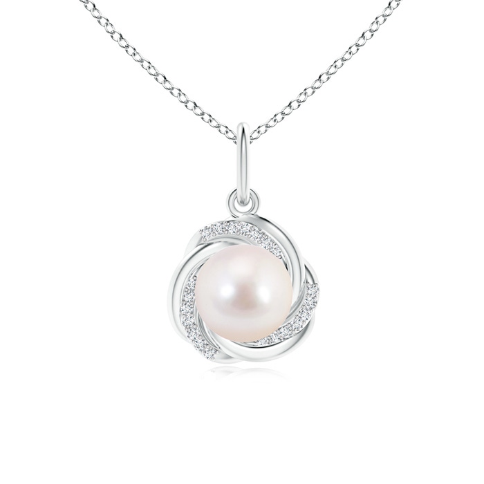 8mm AAAA Akoya Cultured Pearl Overlapping Halo Pendant in White Gold