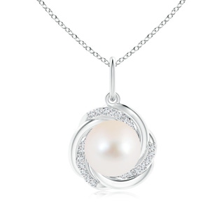 10mm AAA Freshwater Pearl Overlapping Halo Pendant in White Gold