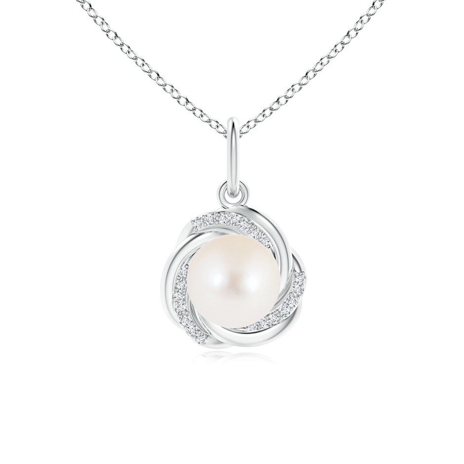 8mm AAA Freshwater Pearl Overlapping Halo Pendant in White Gold 