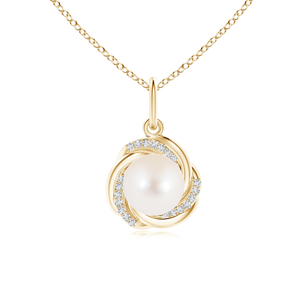 8mm AAA Freshwater Pearl Overlapping Halo Pendant in Yellow Gold