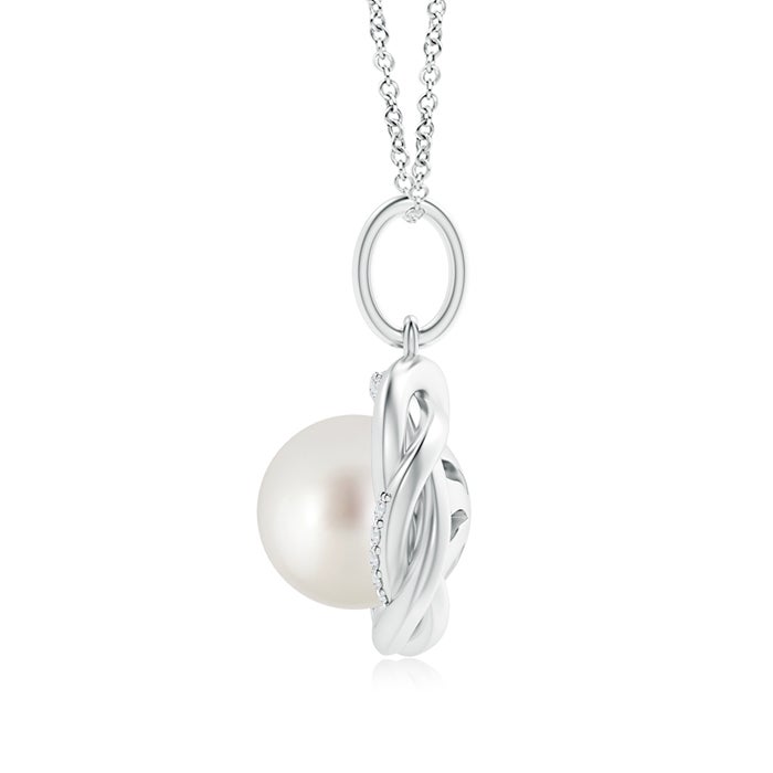 10mm AAA South Sea Pearl Overlapping Halo Pendant in White Gold - side 1