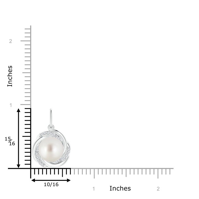 10mm AAA South Sea Pearl Overlapping Halo Pendant in White Gold - ruler