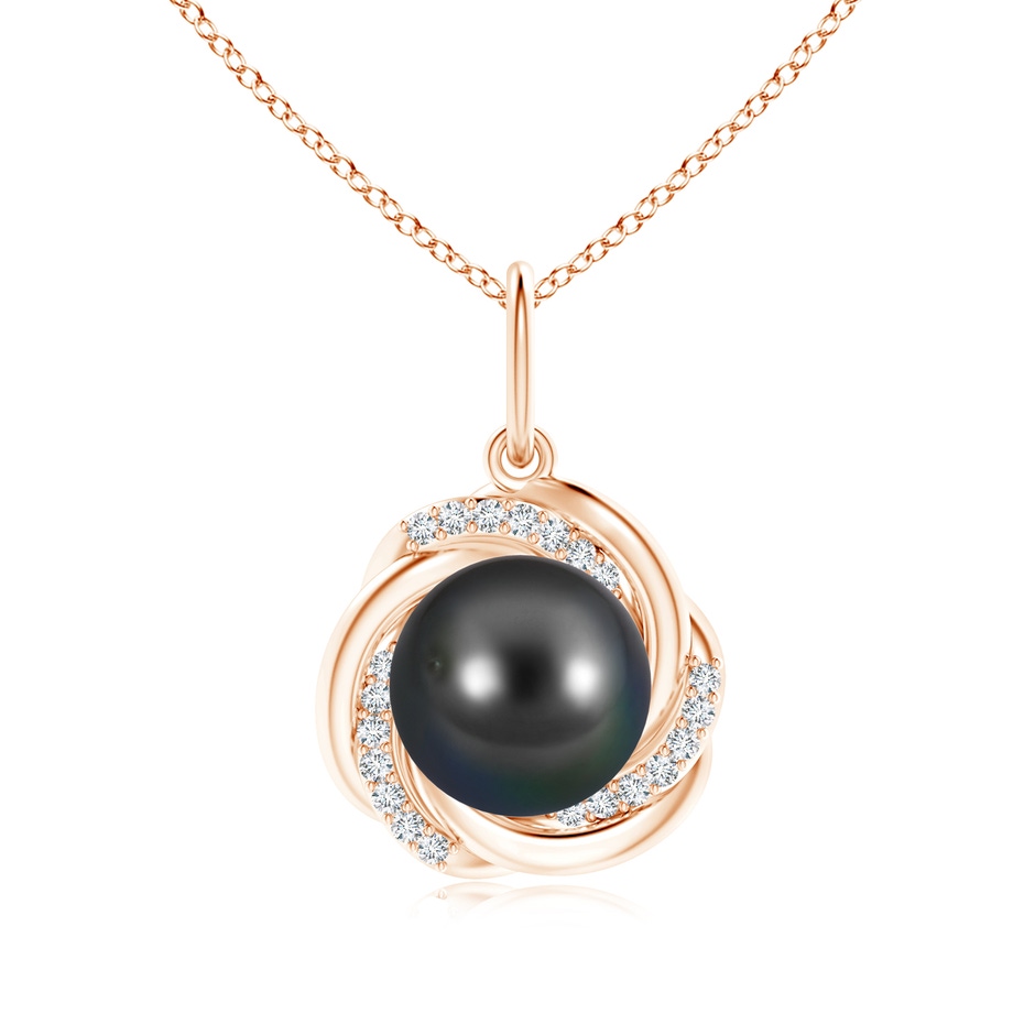 10mm AA Tahitian Pearl Overlapping Halo Pendant in Rose Gold 