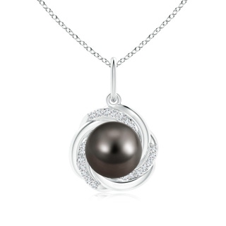10mm AAA Tahitian Pearl Overlapping Halo Pendant in White Gold