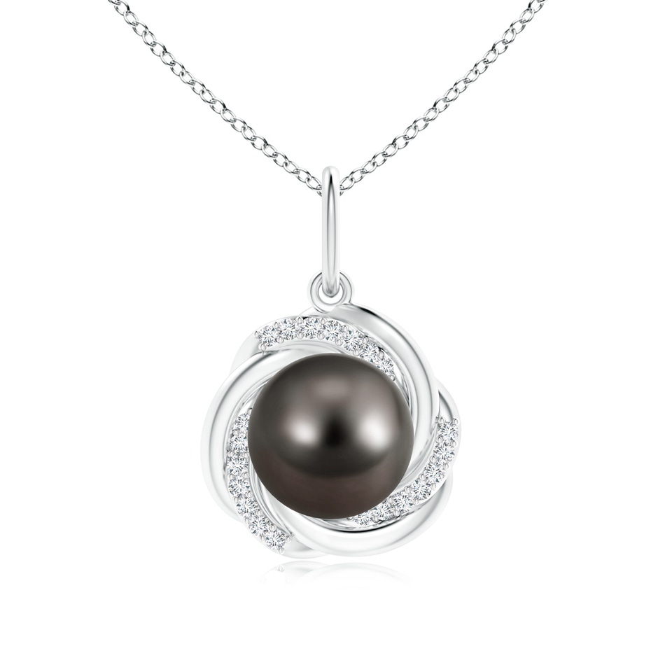 10mm AAA Tahitian Pearl Overlapping Halo Pendant in White Gold 