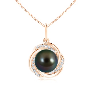 10mm AAAA Tahitian Pearl Overlapping Halo Pendant in Rose Gold