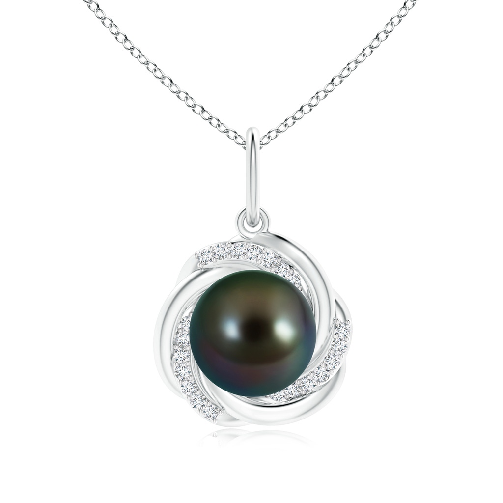 10mm AAAA Tahitian Pearl Overlapping Halo Pendant in White Gold