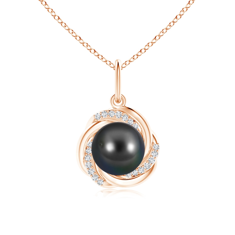 9mm AA Tahitian Pearl Overlapping Halo Pendant in 9K Rose Gold 