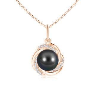 9mm AA Tahitian Pearl Overlapping Halo Pendant in Rose Gold