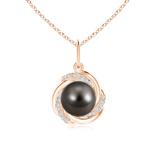 9mm AAA Tahitian Pearl Overlapping Halo Pendant in 9K Rose Gold
