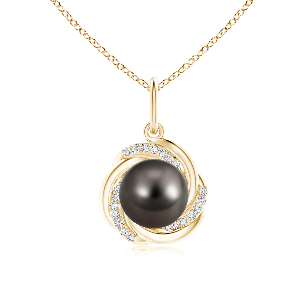 9mm AAA Tahitian Pearl Overlapping Halo Pendant in Yellow Gold 