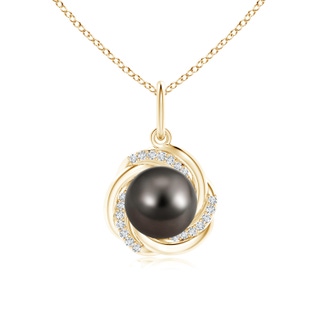 9mm AAA Tahitian Pearl Overlapping Halo Pendant in Yellow Gold