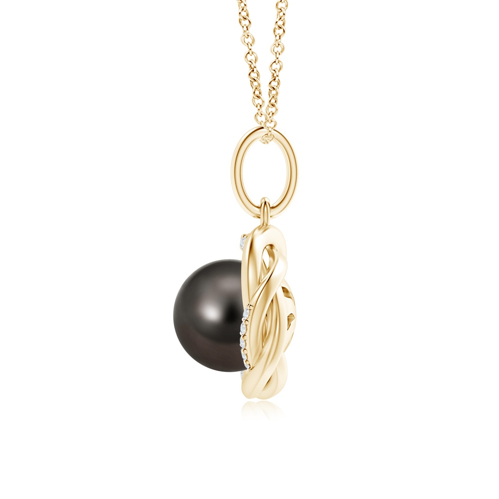 9mm AAA Tahitian Pearl Overlapping Halo Pendant in Yellow Gold Product Image