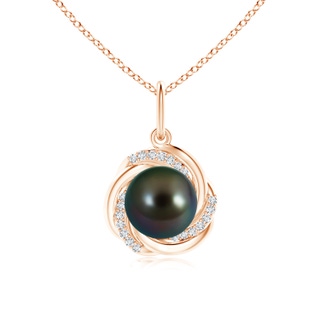 9mm AAAA Tahitian Pearl Overlapping Halo Pendant in Rose Gold