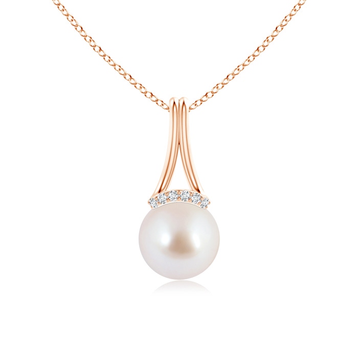 8mm AAA Japanese Akoya Pearl Long Inverted V-Bale Pendant in Rose Gold 