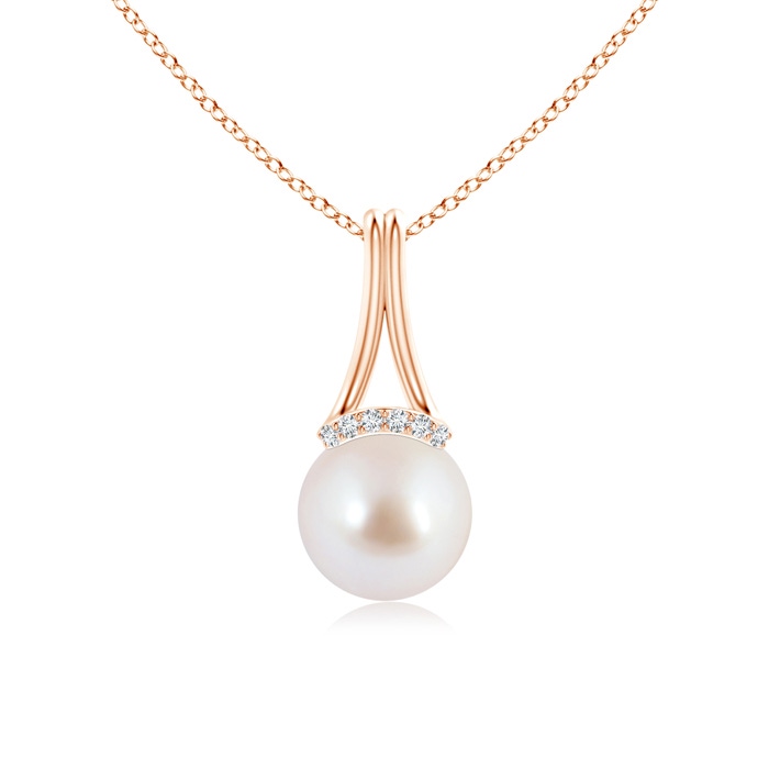 8mm AAA Japanese Akoya Pearl Long Inverted V-Bale Pendant in Rose Gold