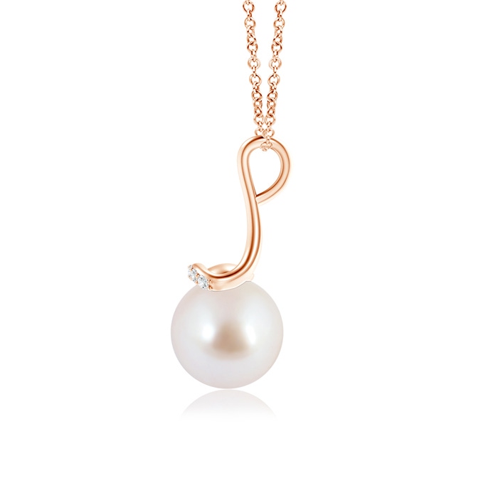 8mm AAA Japanese Akoya Pearl Long Inverted V-Bale Pendant in Rose Gold product image