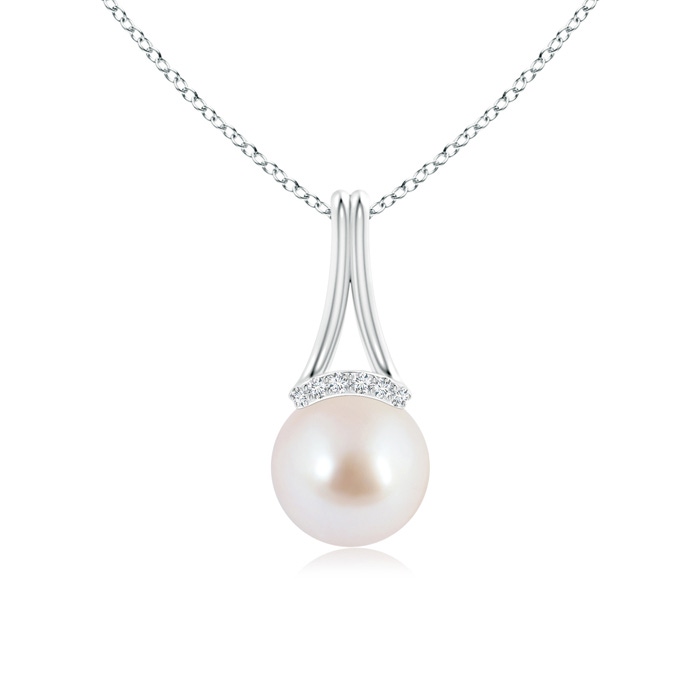 8mm AAA Japanese Akoya Pearl Long Inverted V-Bale Pendant in S999 Silver 