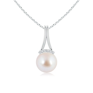 8mm AAA Japanese Akoya Pearl Long Inverted V-Bale Pendant in White Gold