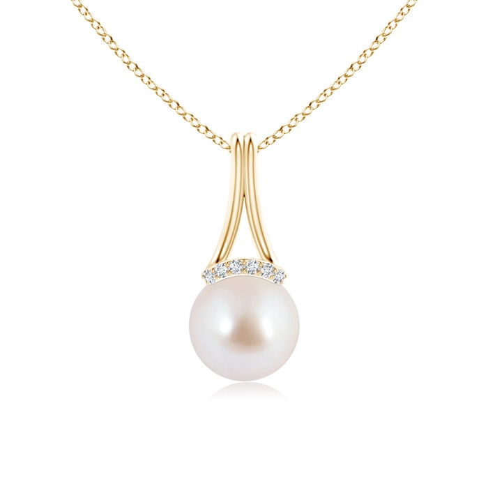 8mm AAA Japanese Akoya Pearl Long Inverted V-Bale Pendant in Yellow Gold 