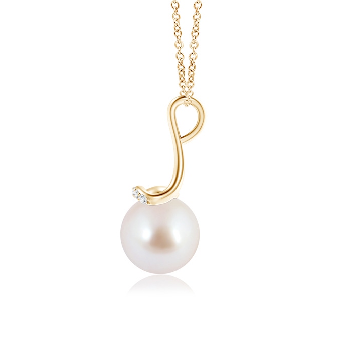 8mm AAA Japanese Akoya Pearl Long Inverted V-Bale Pendant in Yellow Gold product image