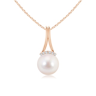 8mm AAAA Japanese Akoya Pearl Long Inverted V-Bale Pendant in Rose Gold