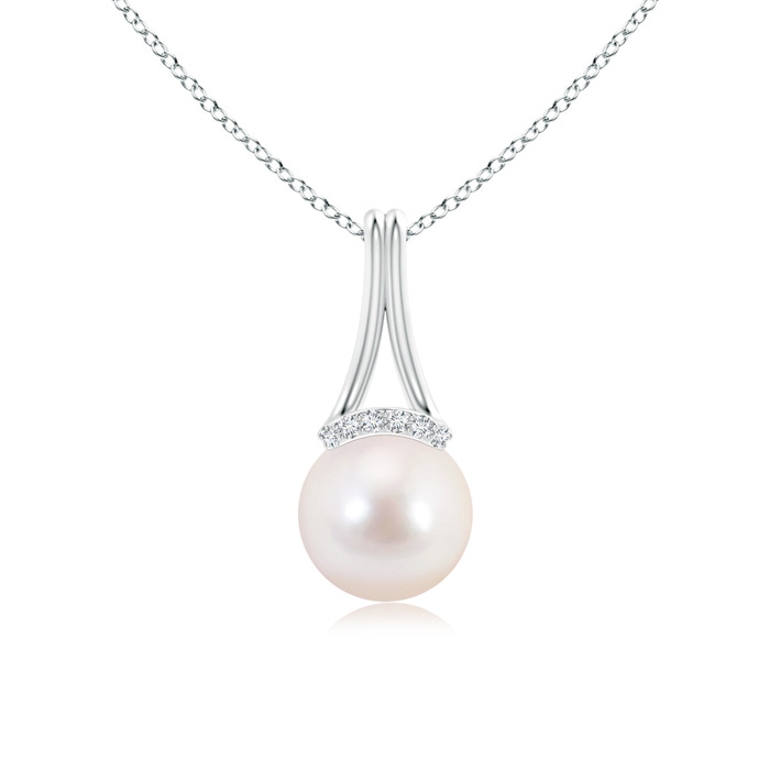 8mm AAAA Japanese Akoya Pearl Long Inverted V-Bale Pendant in S999 Silver