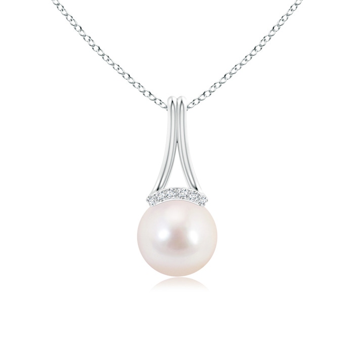 8mm AAAA Japanese Akoya Pearl Long Inverted V-Bale Pendant in White Gold 