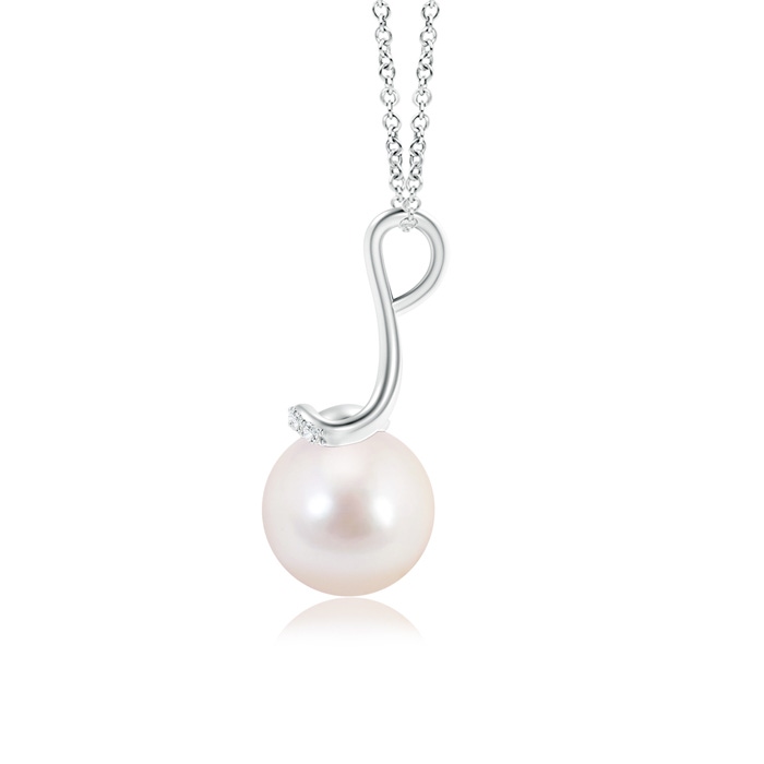 8mm AAAA Japanese Akoya Pearl Long Inverted V-Bale Pendant in White Gold product image