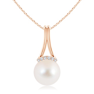 10mm AAA Freshwater Cultured Pearl Long Inverted V-Bale Pendant in Rose Gold