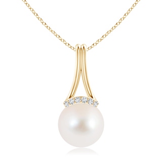 10mm AAA Freshwater Cultured Pearl Long Inverted V-Bale Pendant in Yellow Gold