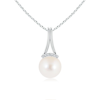 8mm AAA Freshwater Cultured Pearl Long Inverted V-Bale Pendant in White Gold