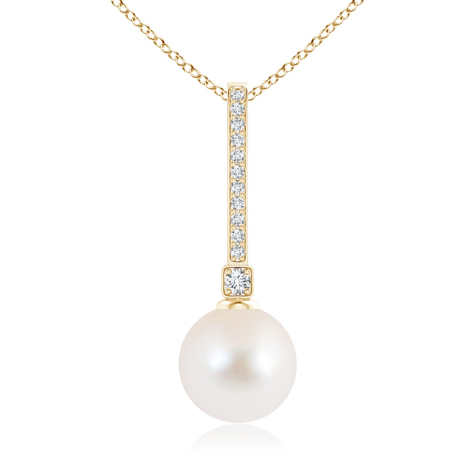 10mm AAA Freshwater Pearl Pendant with Long Diamond Bale in Yellow Gold 