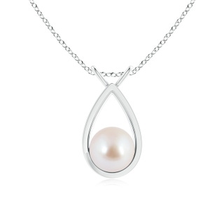 8mm AAA Solitaire Japanese Akoya Pearl V-Bale Drop Pendant in White Gold