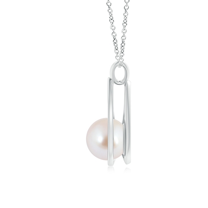 8mm AAA Solitaire Japanese Akoya Pearl V-Bale Drop Pendant in White Gold Product Image
