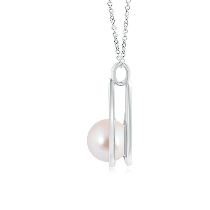8mm AAA Solitaire Japanese Akoya Pearl V-Bale Drop Pendant in White Gold product image
