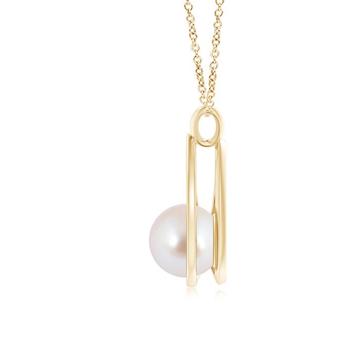 8mm AAA Solitaire Japanese Akoya Pearl V-Bale Drop Pendant in Yellow Gold product image