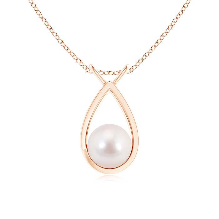 8mm AAAA Solitaire Japanese Akoya Pearl V-Bale Drop Pendant in Rose Gold