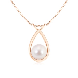 8mm AAAA Solitaire Japanese Akoya Pearl V-Bale Drop Pendant in Rose Gold