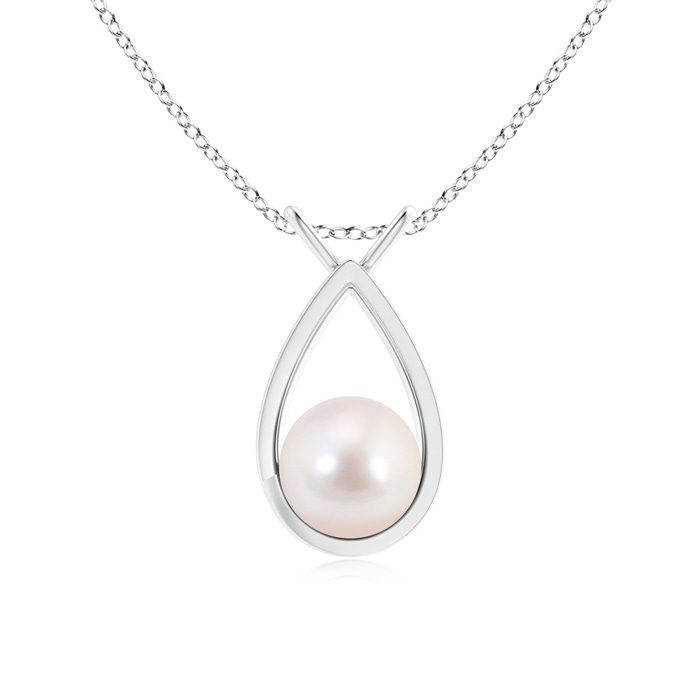 8mm AAAA Solitaire Japanese Akoya Pearl V-Bale Drop Pendant in S999 Silver